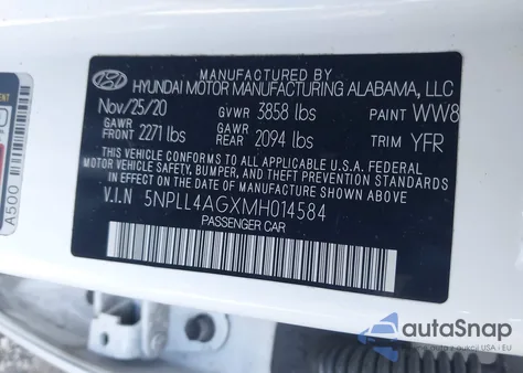 2021 Hyundai Elantra Se z USA, uszkodzony, nr VIN 5NPLL4AGXMH014584